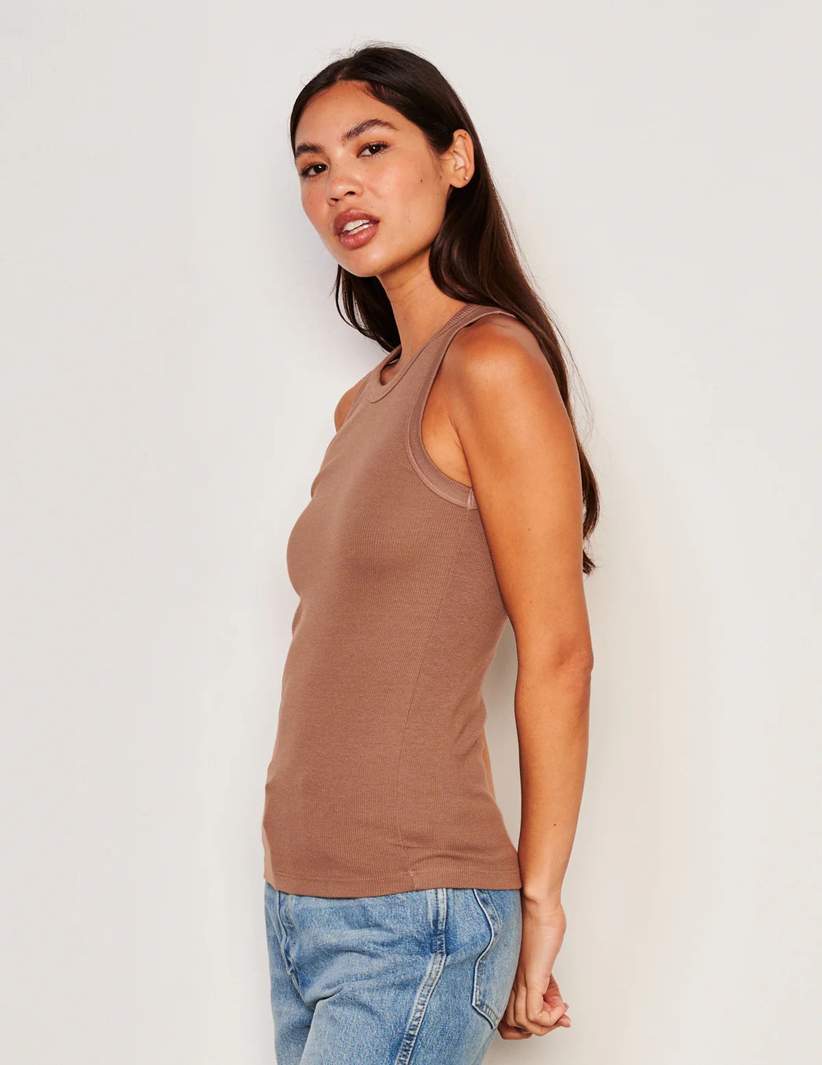 Sundry High Crew Tank in Taupe