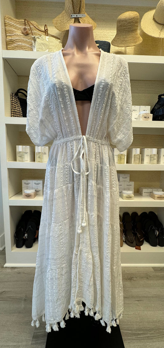 Ramy Brook Addaline Embroidered Coverup Dress in White Stripe