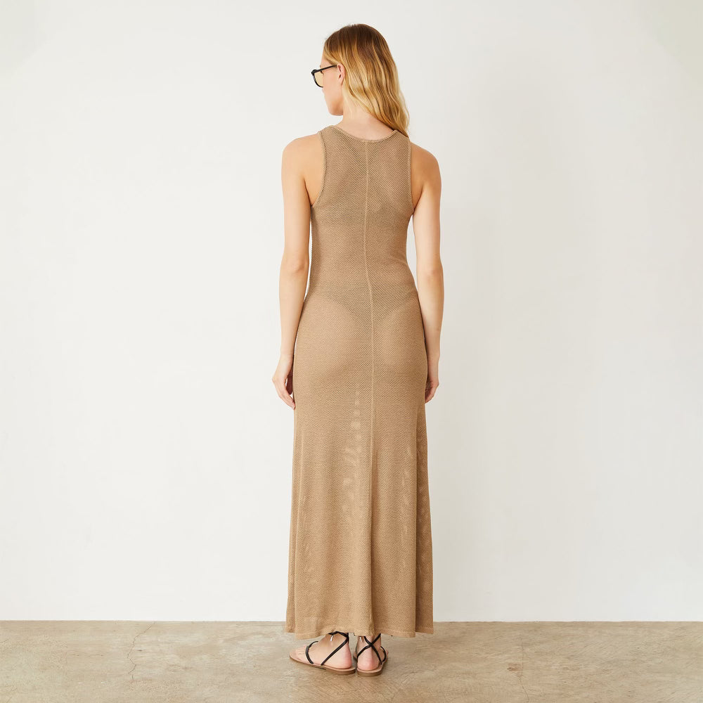 Monrow Mesh Maxi Dress in Croissant