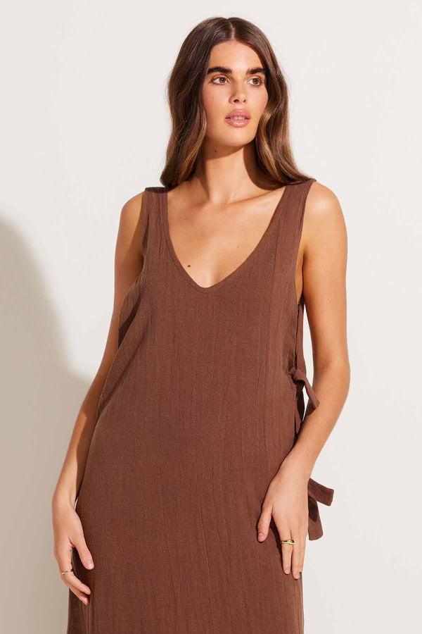 Vitamin A Riviera Cover Up Dress in Mocha Crinkle Linen