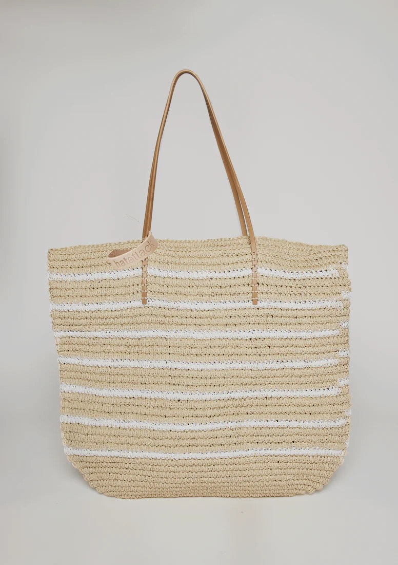 Hat Attack Stella Stripe Tote Natural White Stripe