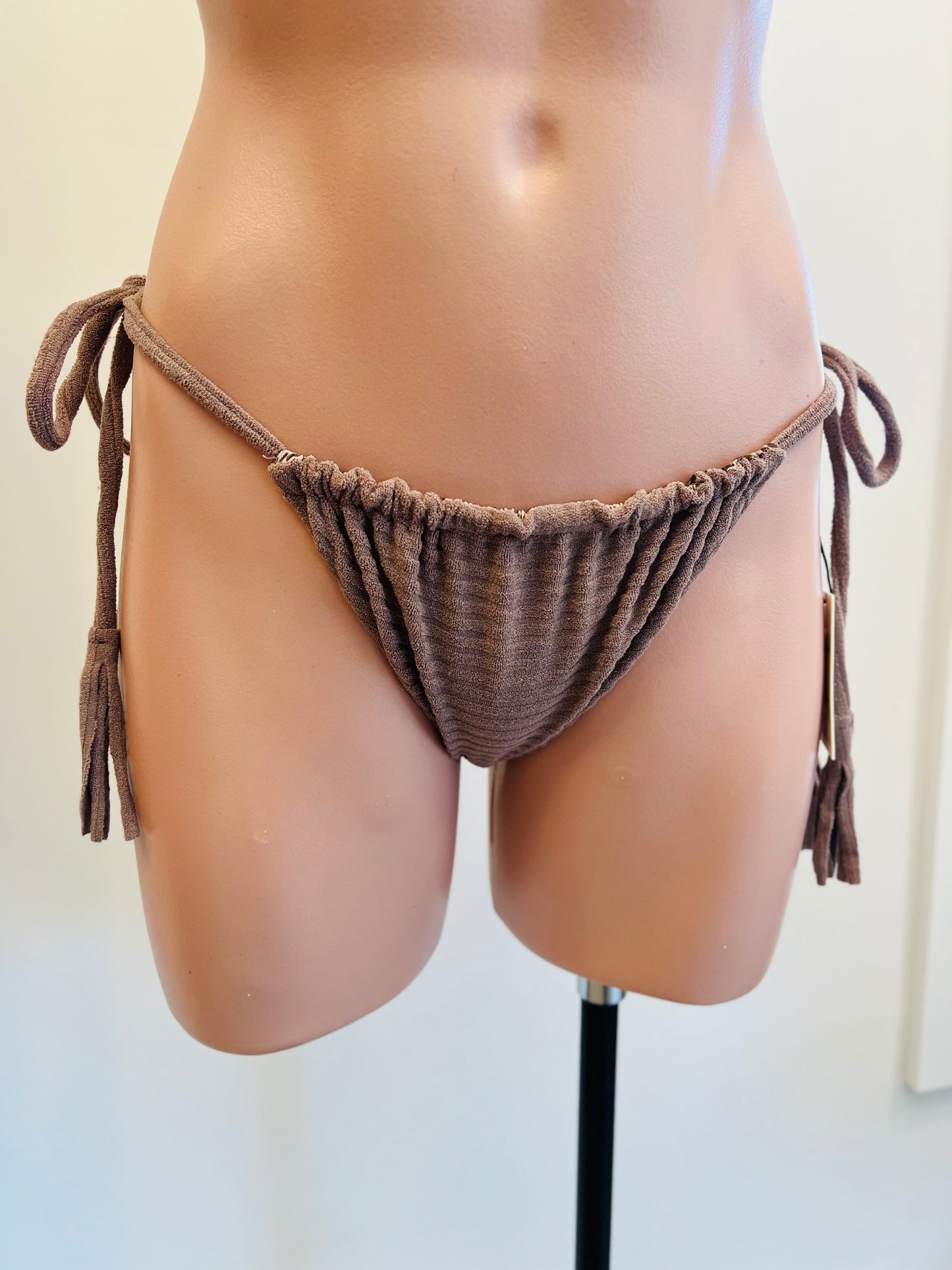 Acacia Taylor Ribbed Terry Bikini Bottom in Taupe