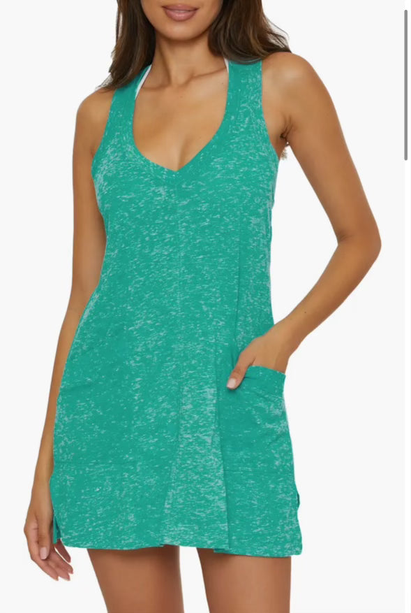 Becca Beach Date V-Neck Coverup Dress in Peacock