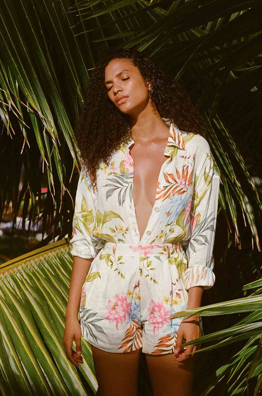 Vitamin A Playa Boyfriend Shirt in Summer Bloom EcoLinen