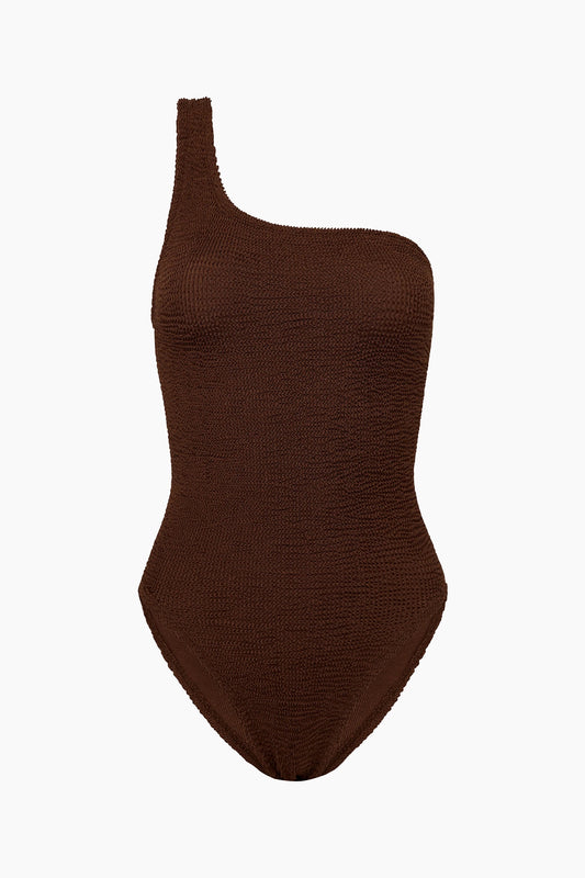 Hunza G Nancy One Shoulder One Piece in Metallic Chocolate