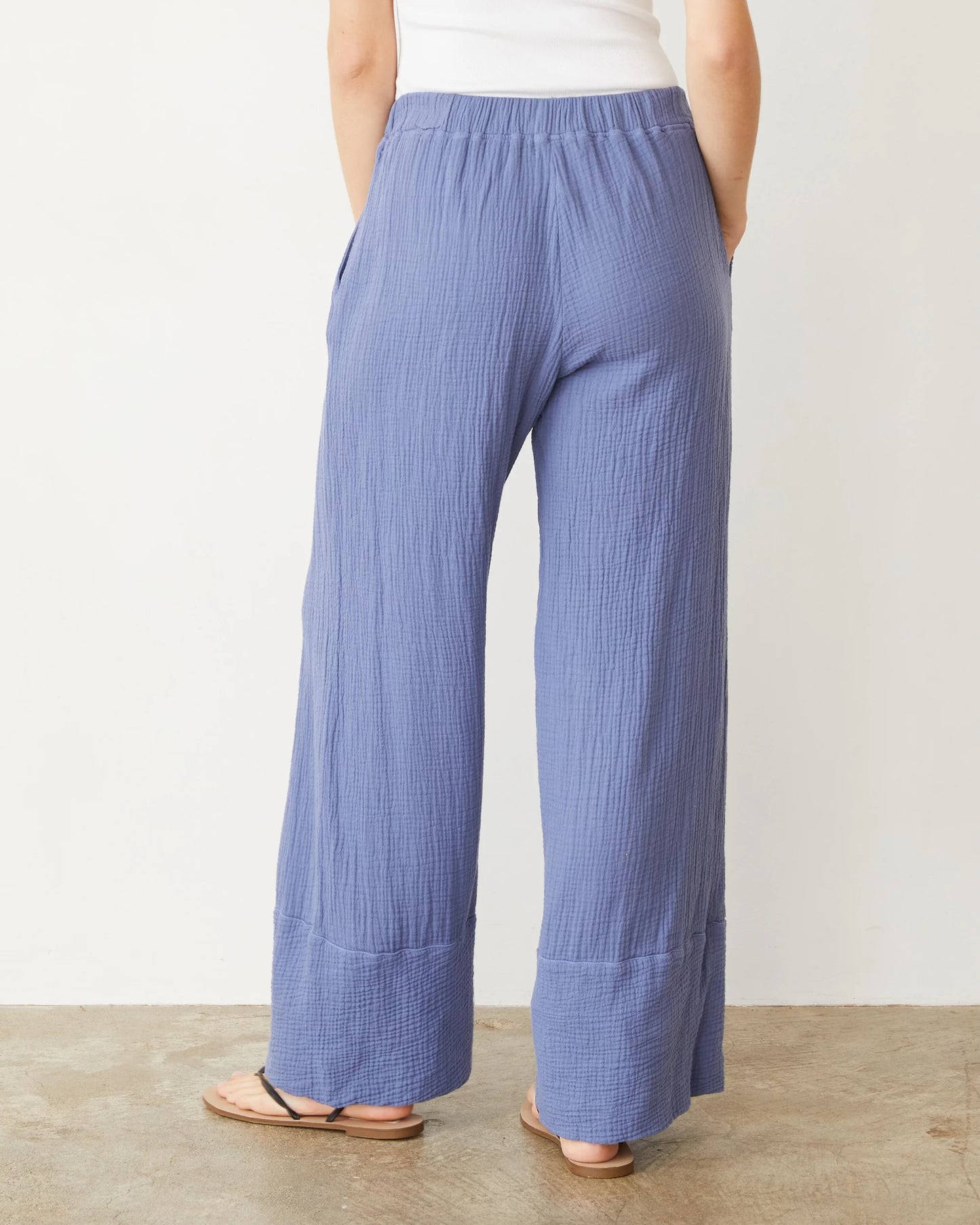 Monrow Cotton Gauze Wide Leg Pant in Medium Blue