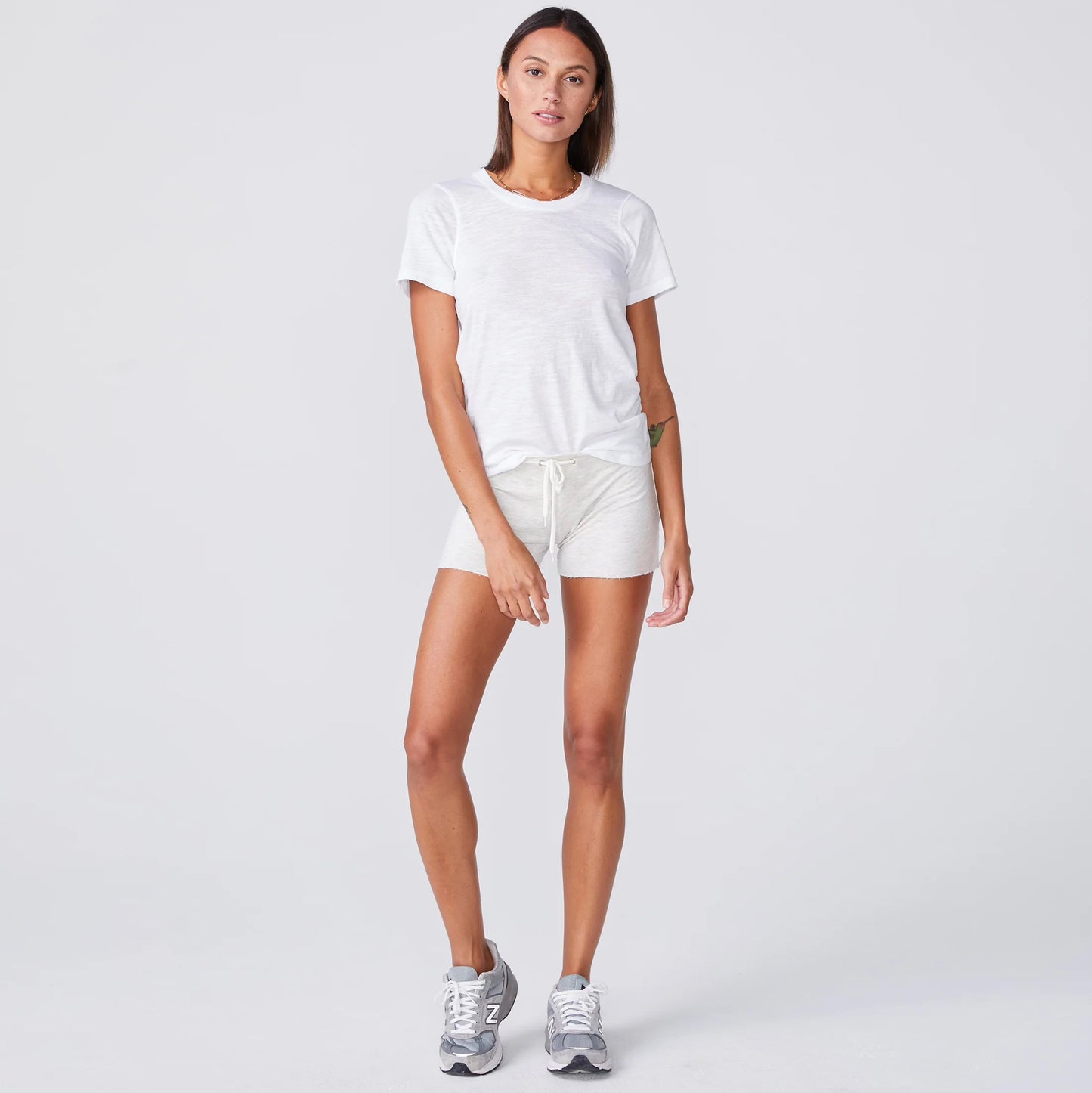 Monrow Textured Tri Blend Crew Neck Tee in White