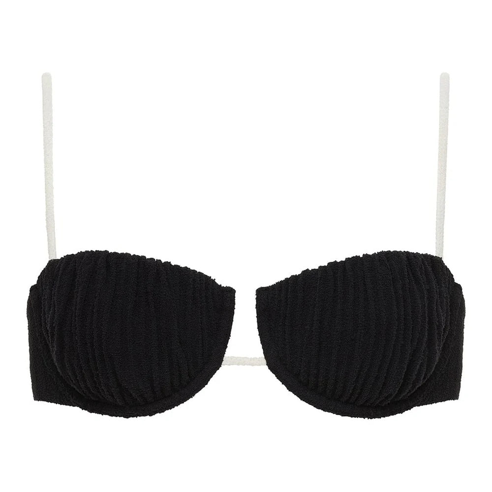 Montce Black (Cream Binded) Terry Rib Petal Bikini Top