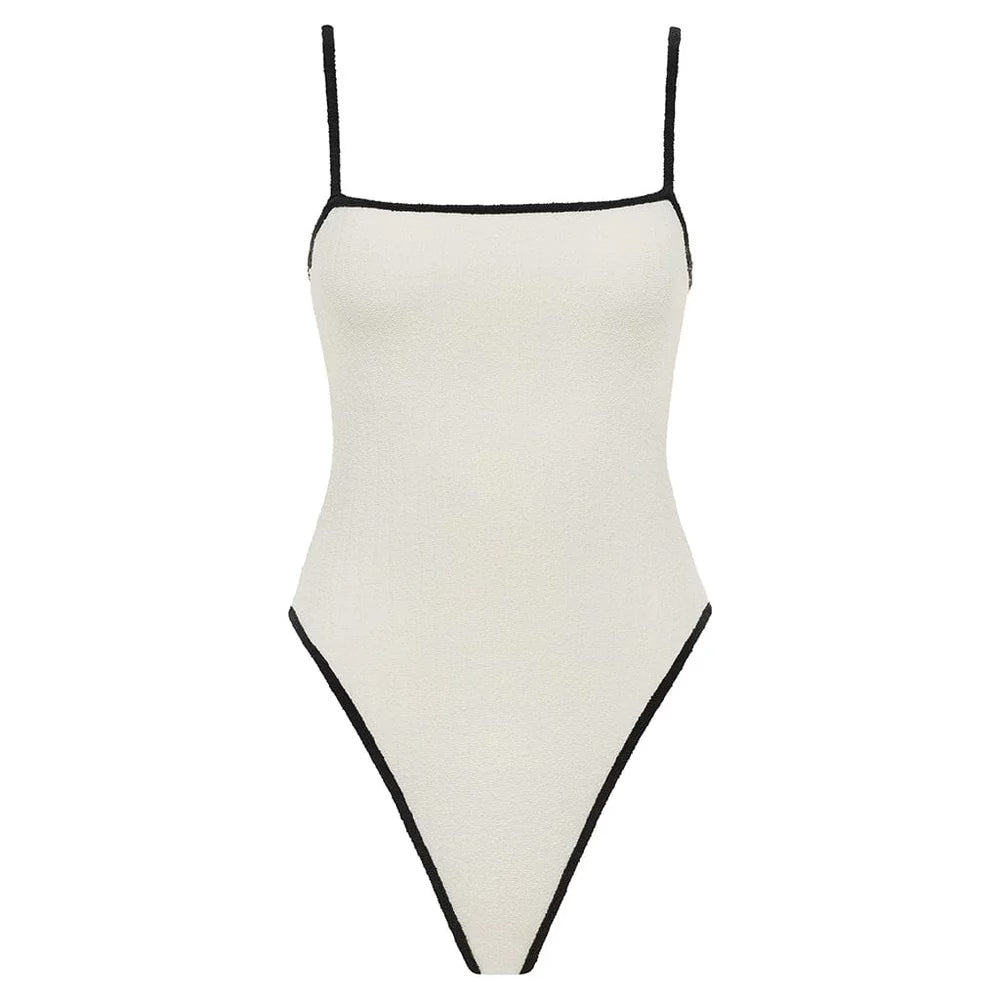 Montce Cream Black BInded Terry Rib Jacelyn One Piece