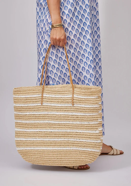 Hat Attack Stella Stripe Tote Natural White Stripe