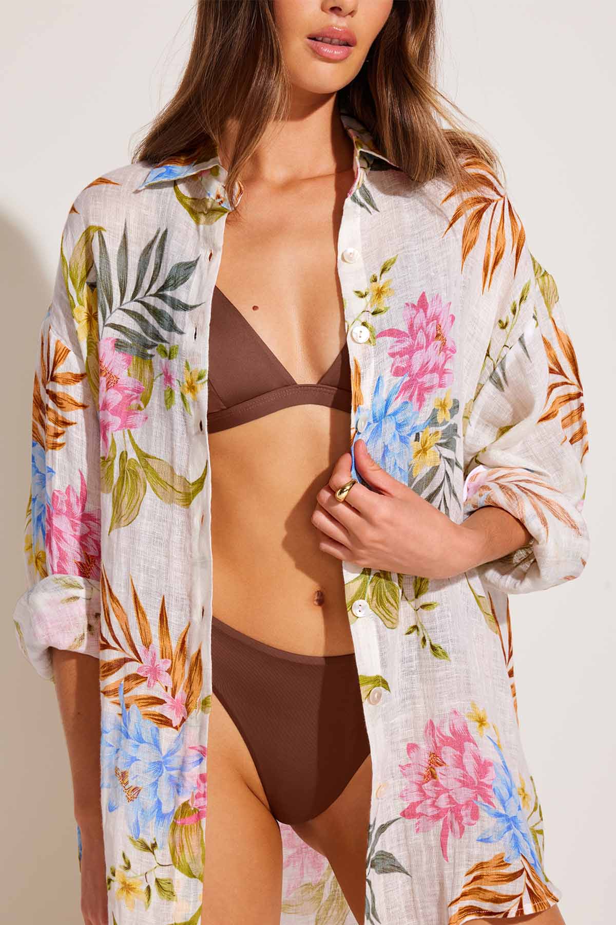 Vitamin A Playa Boyfriend Shirt in Summer Bloom EcoLinen