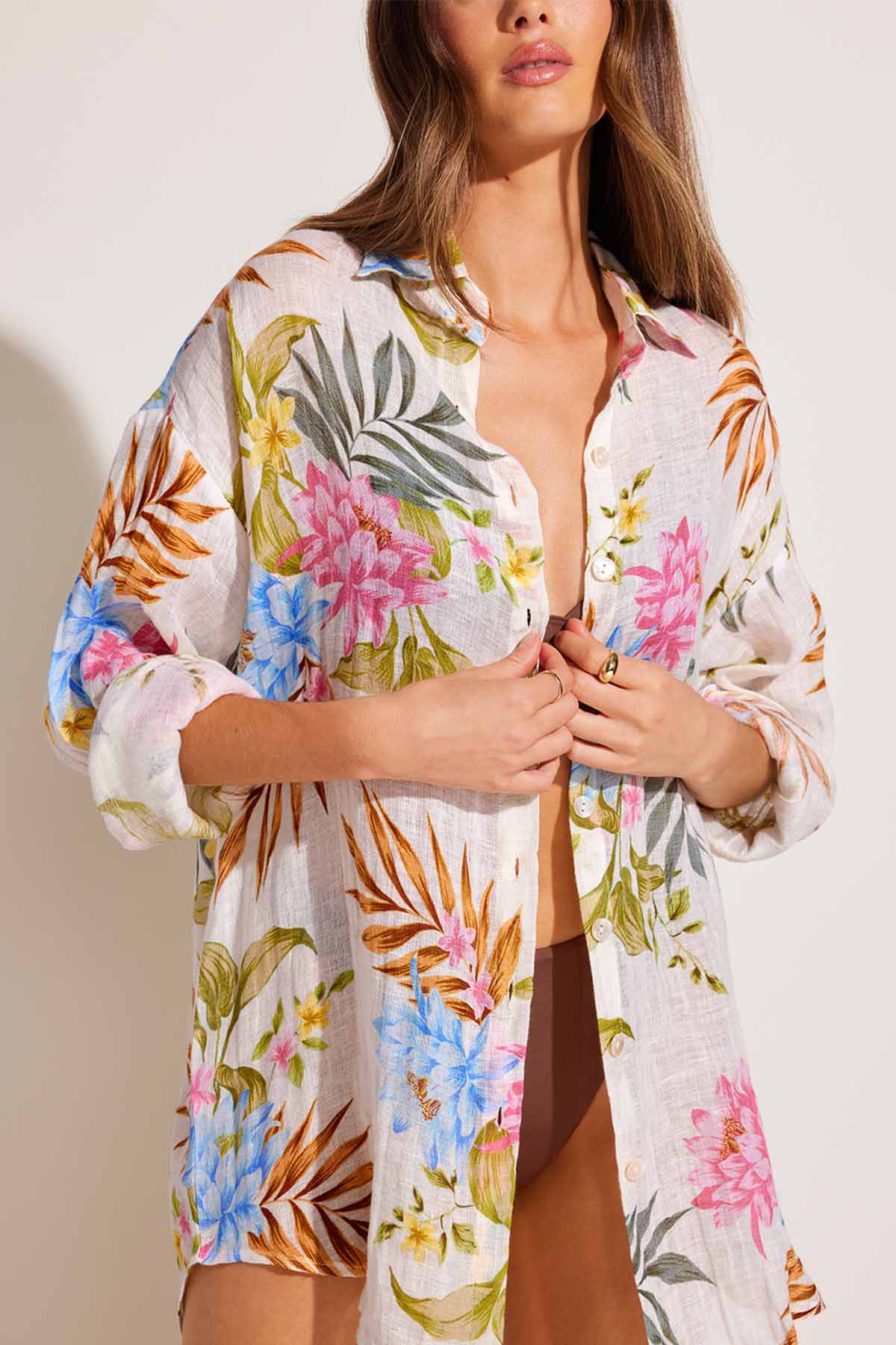 Vitamin A Playa Boyfriend Shirt in Summer Bloom EcoLinen