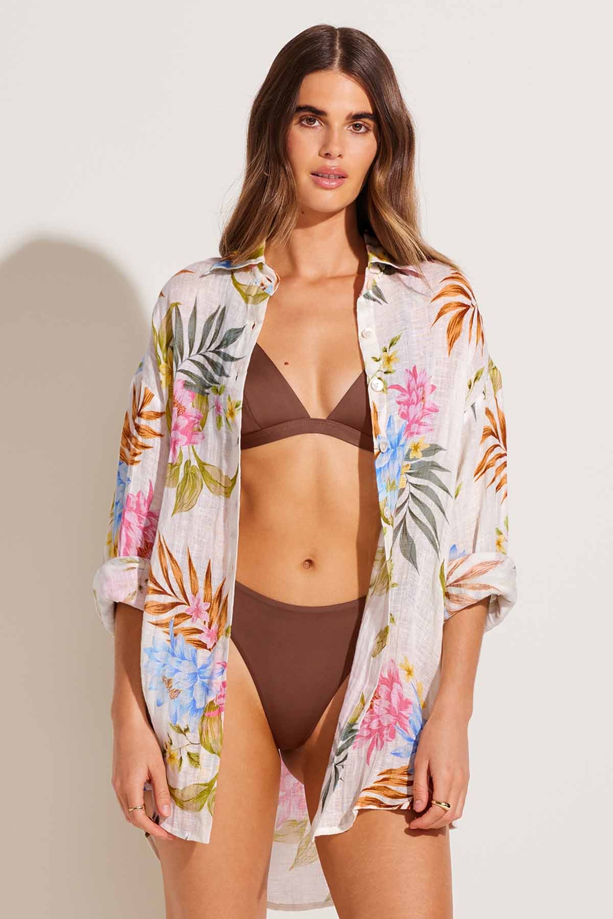 Vitamin A Playa Boyfriend Shirt in Summer Bloom EcoLinen