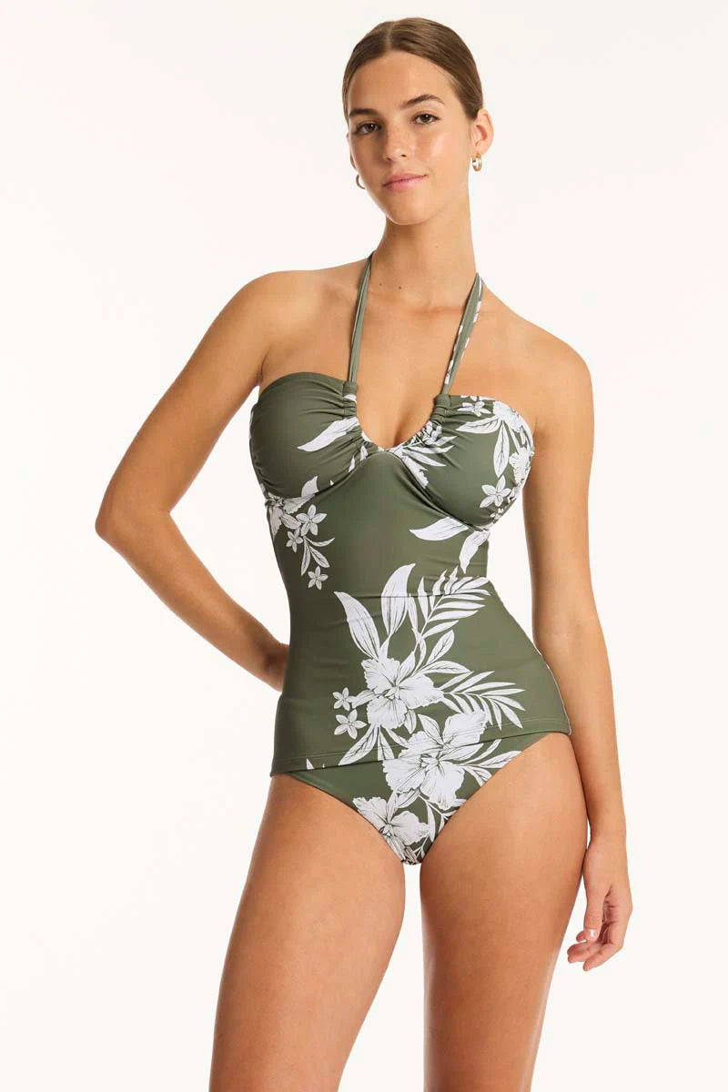 Sea Level Aloha Halter Bandeau Tankini Top in Khaki