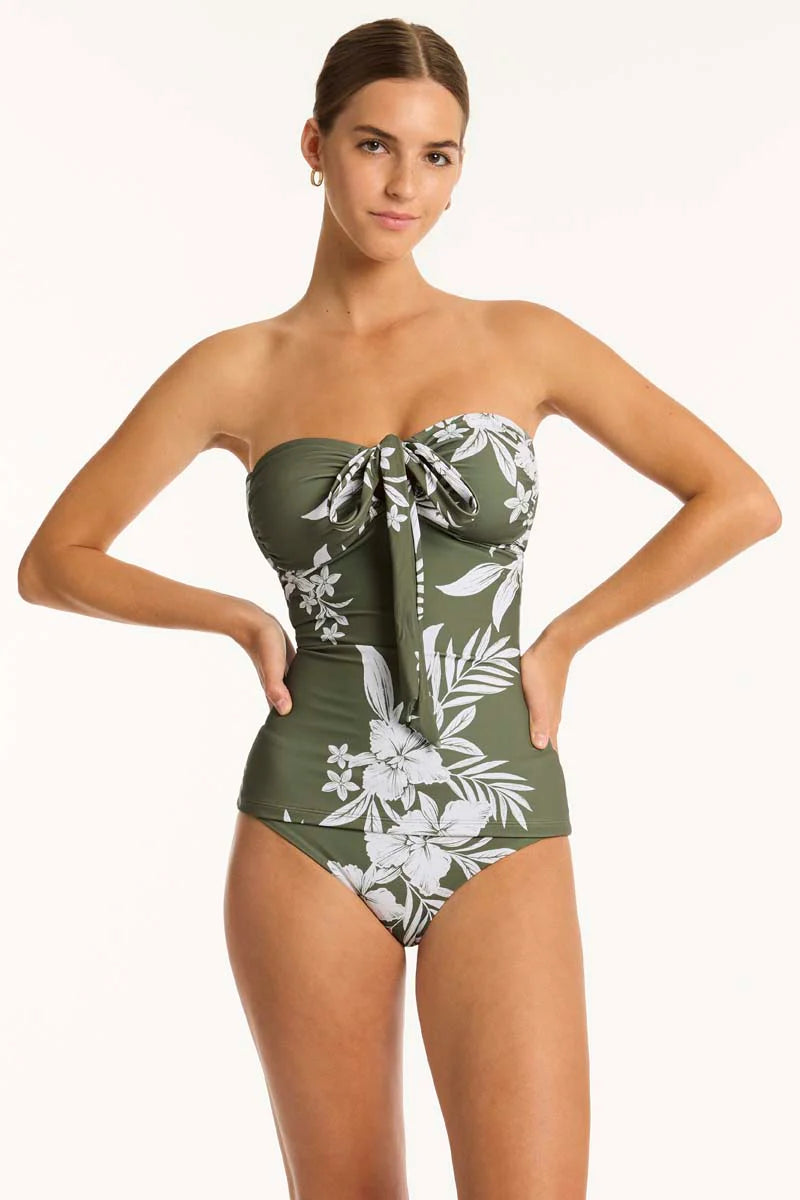 Sea Level Aloha Halter Bandeau Tankini Top in Khaki