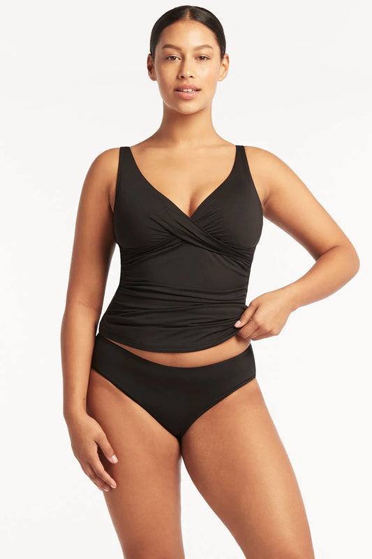 Sea Level Essentials Cross Front Tankini in Black