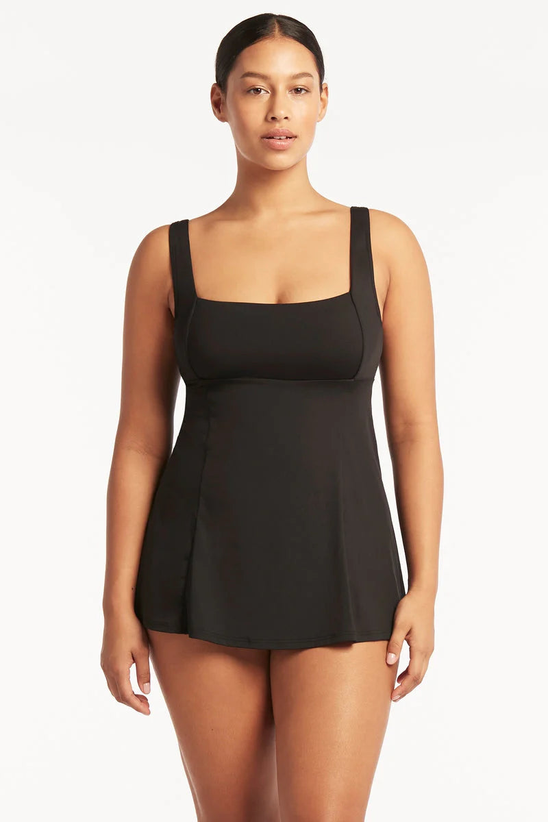 Sea Level Eco Essentials Square Neck Swim Dress in Black