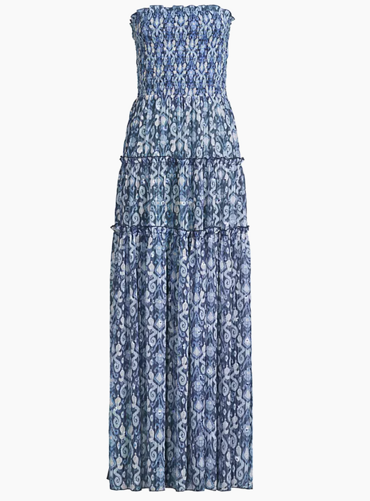 Ramy Brook Leta Smocked Strapless Cover-Up Dress in Spring Navy