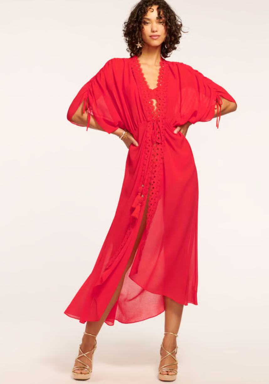 Ramy Brook Raelynn Lace Trim Cover-Up in Flame