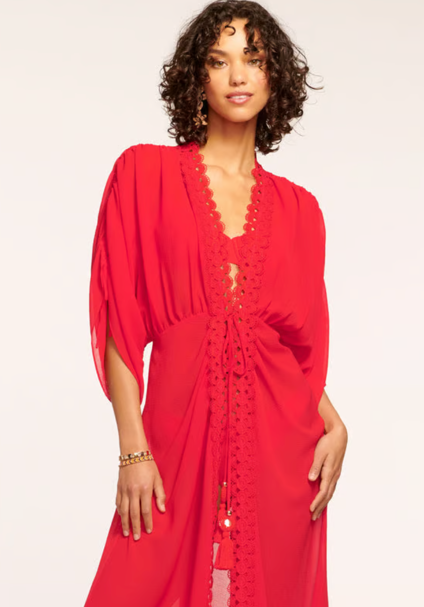 Ramy Brook Raelynn Lace Trim Cover-Up in Flame