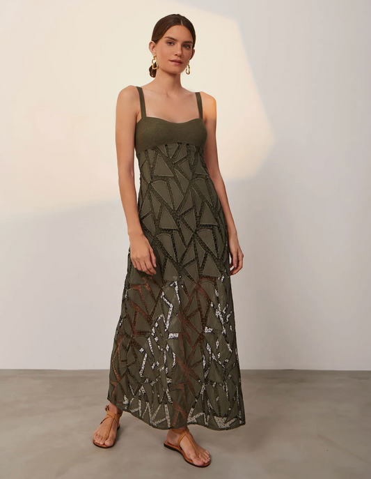 Vix Solid Eleni Long Dress in Evergreen