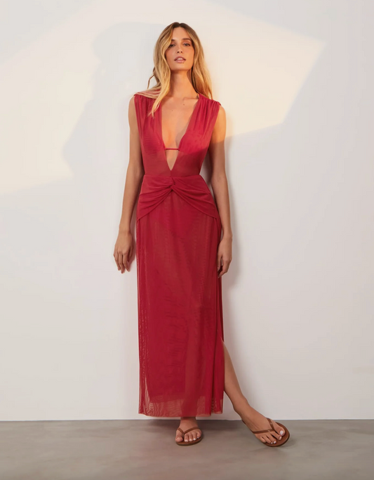 Vix Solid Cindy Long Coverup in Red