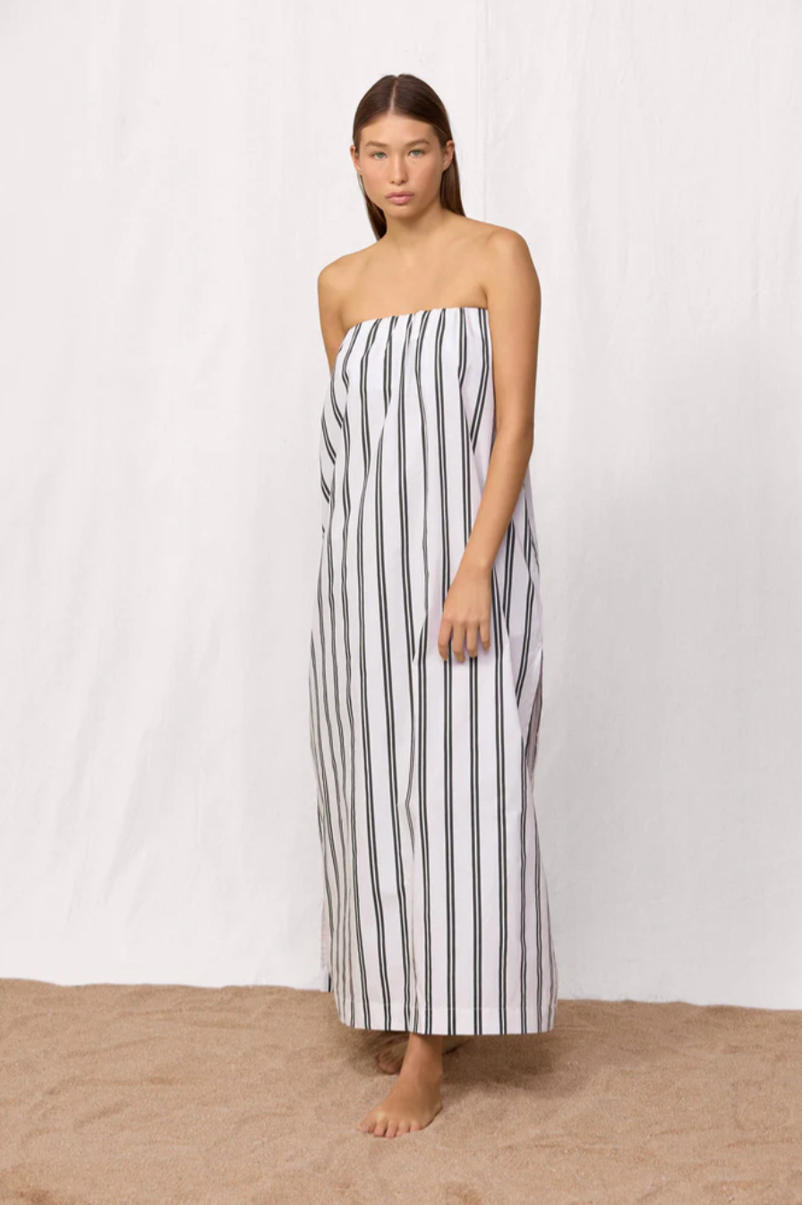 Mikoh Papio Strapless Maxi Dress with High Slit and Pockets in Current