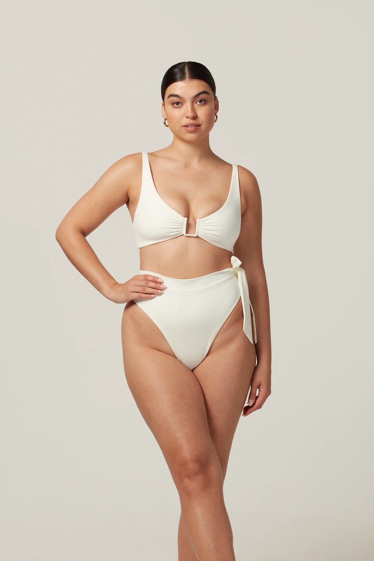 Away That Day Tahiti High Waisted Bikini Bottom in Ivory